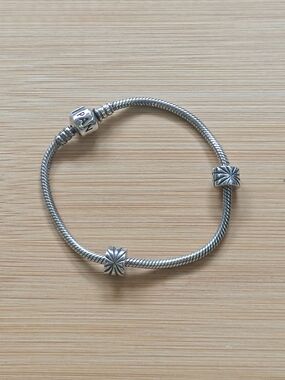 Pandora Sterling Silver Snake Chain Bracelet with Floral Clips - Silver